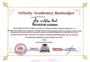 Certification de aerobic fitness bodybuilding delhoum chaima