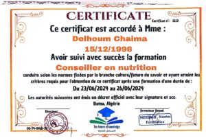 Certification de nutrition advisor delhoum chaima